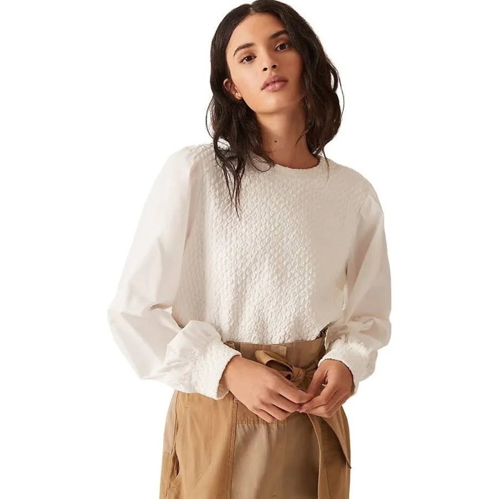 Anthropologie Porridge white texture long sleeve sweatshirt‎ blouse women medium